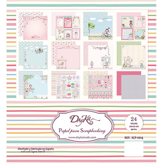 Set Papeles Scrapbooking 'Momentos Inolvidables Niña' 20x20cm