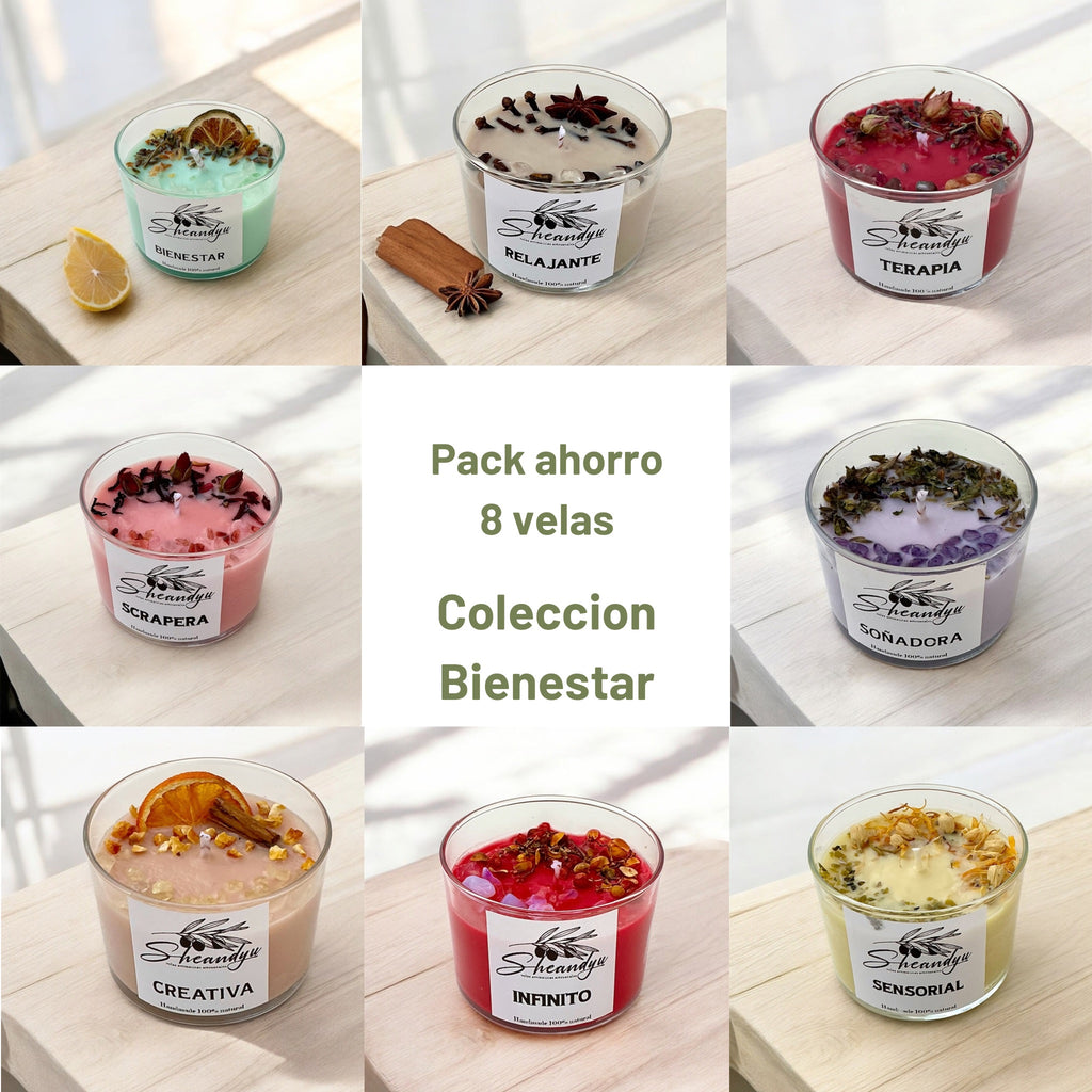 Pack Ahorro 8 Velas Aromáticas Cera Soja Colección BIENESTAR