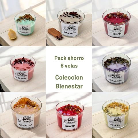 Pack Ahorro 8 Velas Aromáticas Cera Soja Colección BIENESTAR