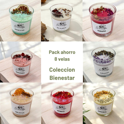 Pack Ahorro 8 Velas Aromáticas Cera Soja Colección BIENESTAR