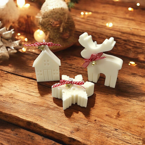 Set Velas Decorativas Casita-Reno-Copo de Navidad Cera de Soja