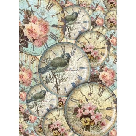 Papel De Arroz Reloj Y Flores Cadence