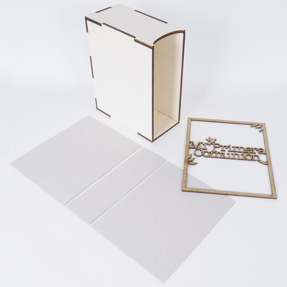 Kit Caja Madera + Album Carton Especial Comuniones Artis Decor