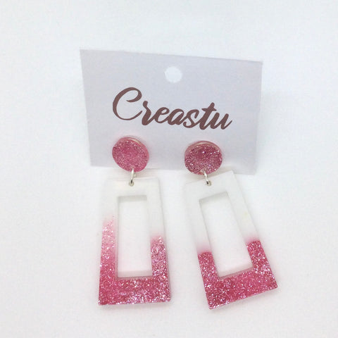 Pendientes Bicolor Rosa Glitter Y Blanco