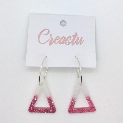 Pendientes Triángulo Rosa Glitter Y Blanco