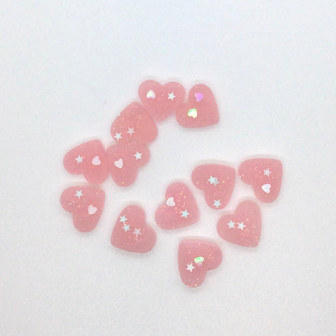 Set Corazones Brillo Rosa Palo